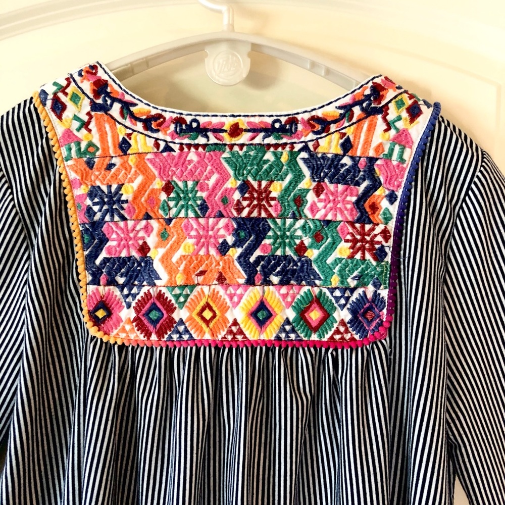 Peasant style colorful embroidered blue and white striped blouse by Hannah XL - Picture 8 of 9